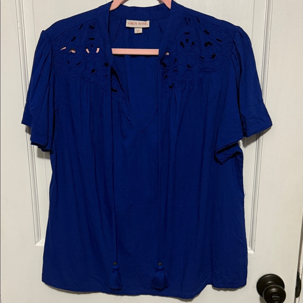 Knox Rose Royal Blue Blouse with Tassel Detail